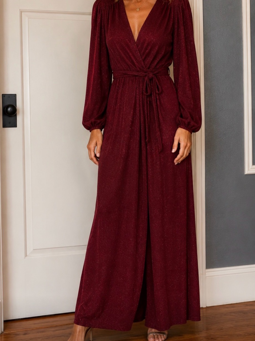 Petal & Pup Wine Red Wrap Jumpsuit with Tie Waist